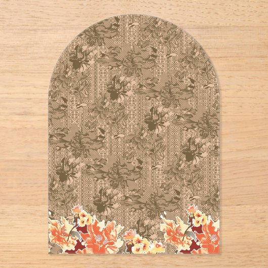 Een bloemmotief met ingewikkeld bruin desi acryl uitnodigingen (Voorkant)