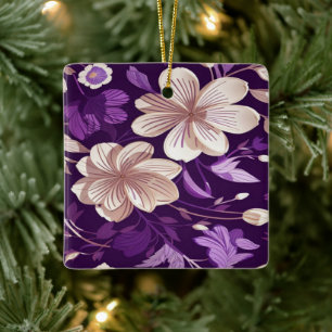 Een bloemmotief met paarse achtergrond keramisch ornament