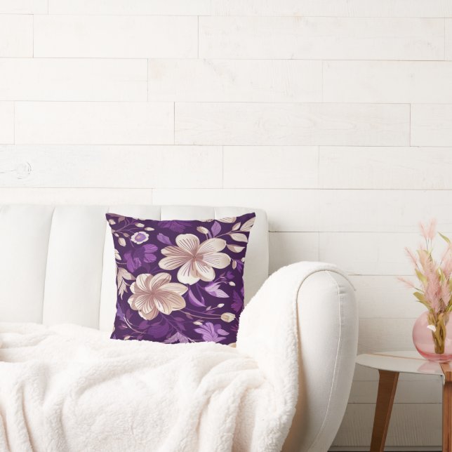 Een bloemmotief met paarse achtergrond kussen (Bank)