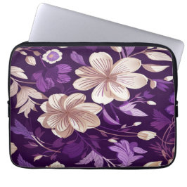 Een bloemmotief met paarse achtergrond laptop sleeve