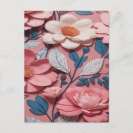 Een bloempatroon met een roze achtergrond briefkaart