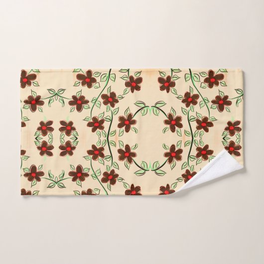 Een bloemrijke handdoek set in chocoladebruin en r (Handdoek)