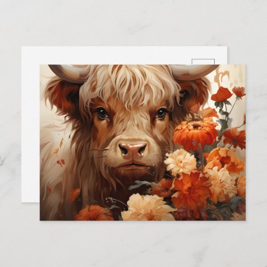 Een bloemrijke Highland Koe serie Design 1 Briefkaart (Voorkant / Achterkant)