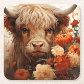 Een bloemrijke Highland Koe serie Design 1 Kartonnen Onderzetters (Voorkant)