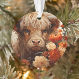 Een bloemrijke Highland Koe serie Design 1 Ornament