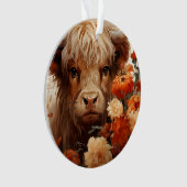 Een bloemrijke Highland Koe serie Design 1 Ornament (voorkant)