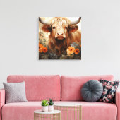 Een bloemrijke Highland Koe serie Design 2 Canvas Afdruk (Insitu (Woonkamer))