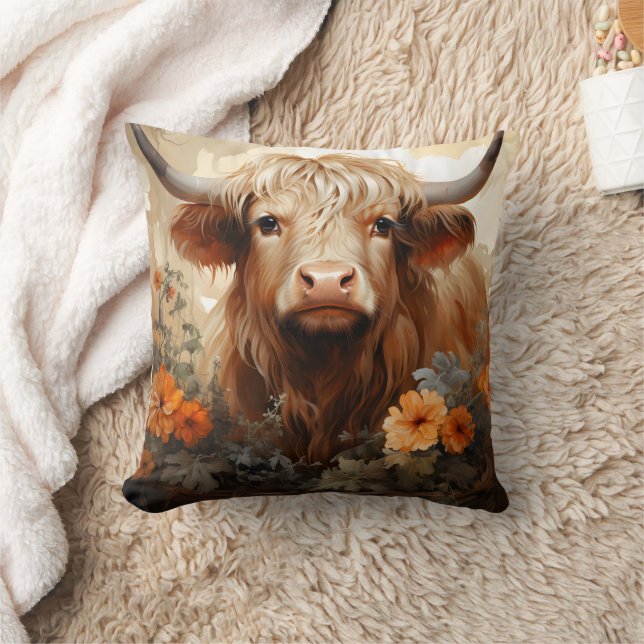 Een bloemrijke Highland Koe serie Design 2 Kussen (Deken)
