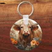 Een bloemrijke Highland Koe serie Design 2 Sleutelhanger (Achterkant)
