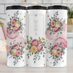 Een Bloemrijke Mama Groet met Rozen Thermosbeker