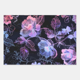 Een bloemstructuur van neonbroderie inpakpapier vel