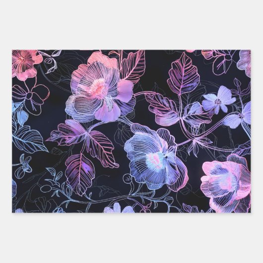 Een bloemstructuur van neonbroderie inpakpapier vel (Voorkant 3)