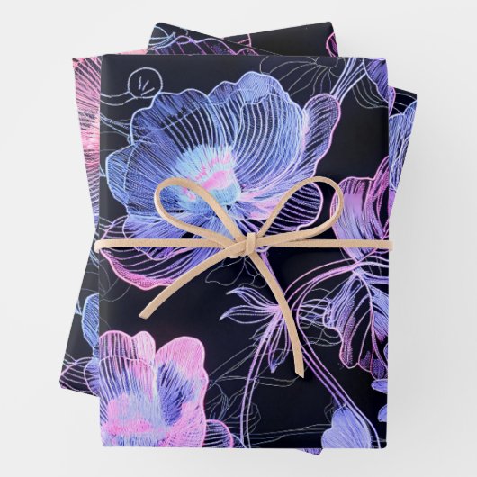 Een bloemstructuur van neonbroderie inpakpapier vel (In situ)