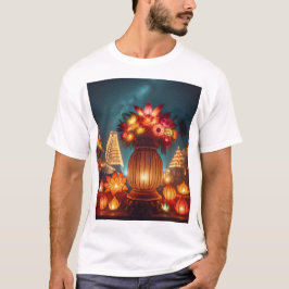 Een bloemstuk met een grote vaas met bloem t-shirt