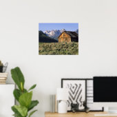Een blokhut en de Sawtooth Mountains in Poster (Thuiskantoor)