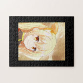 Een blond meisje glimlachen met amberkleurige ogen legpuzzel (Horizontaal)