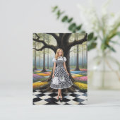 Een blonde vrouw in het geblokte bos briefkaart (Staand voorkant)