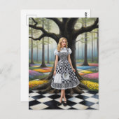 Een blonde vrouw in het geblokte bos briefkaart (Voorkant / Achterkant)