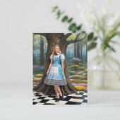 Een blonde vrouw in het geblokte bos briefkaart (Staand voorkant)