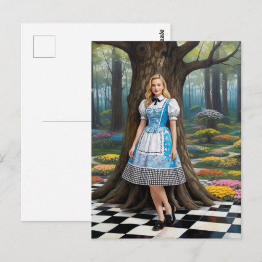 Een blonde vrouw in het geblokte bos briefkaart (Voorkant / Achterkant)