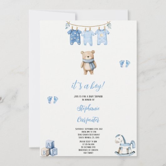 Een Blue beer babyshower Kaart (Voorkant)