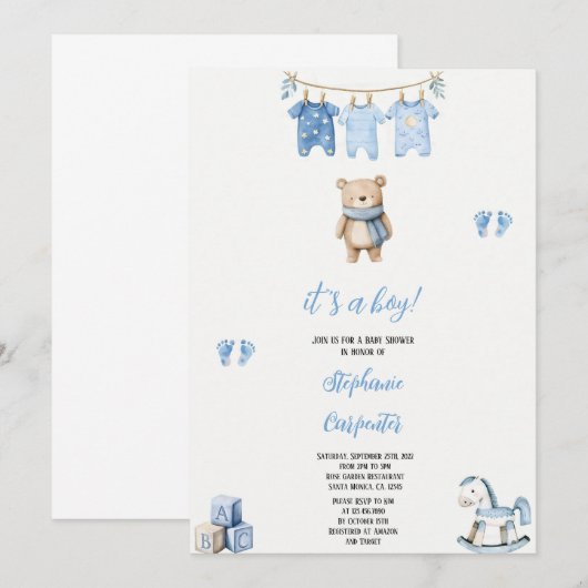 Een Blue beer babyshower Kaart (Voorkant / Achterkant)