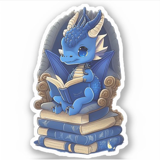 Een Blue Dragon Reading Sticker (Voorkant)