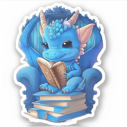 Een Blue Dragon Reading Sticker (Voorkant)
