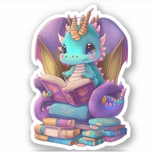 Een Blue Dragon Reading Sticker (Voorkant)