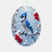 Een  Blue Jay | Gepersonaliseerde kerst Metalen Ornament (Voorkant links)