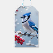 Een Blue Jay op een Snowy Branch Christmas Cadeaulabel (Voorkant)