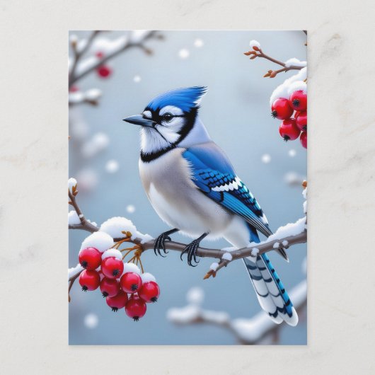 Een Blue Jay op een Snowy Branch Christmas Feestdagenkaart (Voorkant)