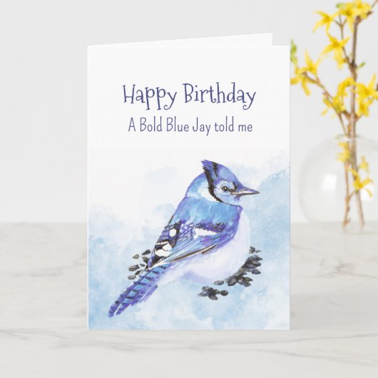 Een Blue Jay persoonlijkheid Verjaardag Fun Bird Kaart (Gele Bloem)
