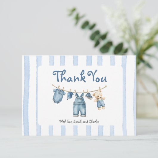 Een Blue Jean Baby Baby shower Boy Bedankt Card (Staand voorkant)