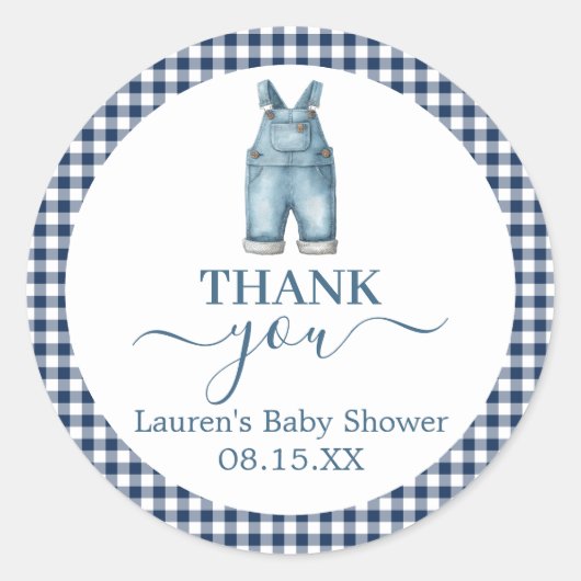Een Blue Jeans Baby shower ronde Sticker (Voorkant)