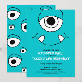 Een Blue Monster Bash! Schattigee Monster Party no Kaart