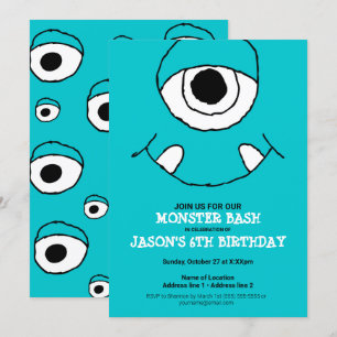Een Blue Monster Bash! Schattigee Monster Party no Kaart
