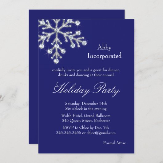 Een Blue Offset Crystal Snowflake Holiday Uitnodig Kaart (Voorkant / Achterkant)