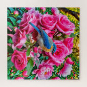 Een bluebird bovenop rozen legpuzzel (Horizontaal)