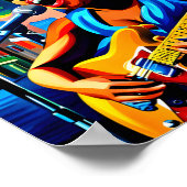 Een Blues Vrouw Gitarist op straat Poster (Hoek)