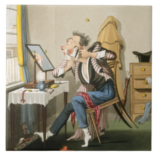 Een bluntse razor, pub. door Hunt, 1827 (gekleurd  Tegeltje