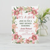 Een blush roze bloemenkant baby shower uitnodiging (Staand voorkant)