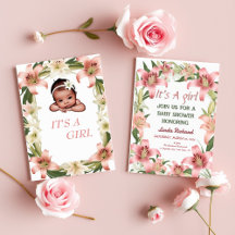 Een blush roze bloemenkant baby shower uitnodiging