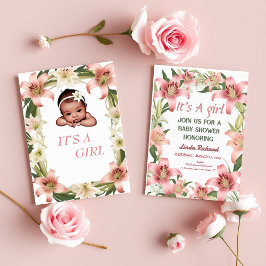 Een blush roze bloemenkant baby shower uitnodiging