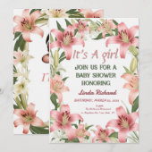 Een blush roze bloemenkant baby shower uitnodiging (Voorkant / Achterkant)