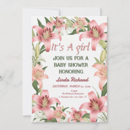 Een blush roze bloemenkant baby shower uitnodiging