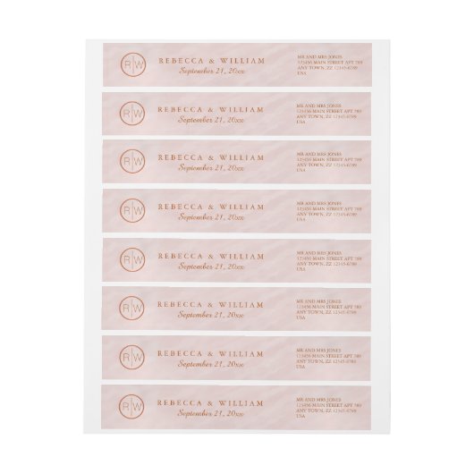 Een Blush Roze Waterverf Monogram Bruiloft Set (Vel)