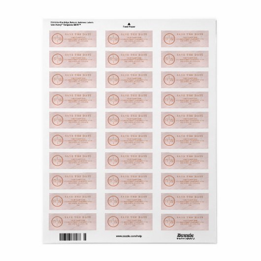 Een Blush Roze Waterverf Monogram Bruiloft Set Etiket (Full Sheet)
