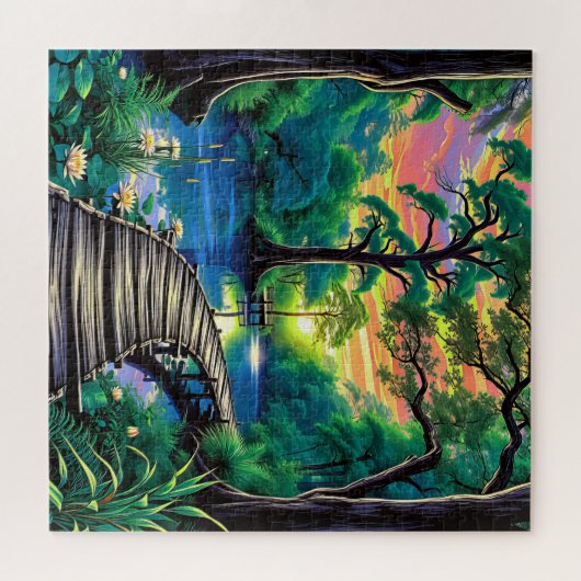 Een bochtige houten promenade legpuzzel (Horizontaal)