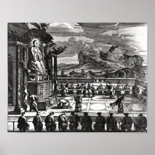 Een boeddhistische ceremonie uit 'Indiae Orientali Poster